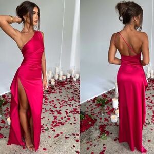 NEW!!! SATIN MAXI ON SHOULDER DRESS - RED S